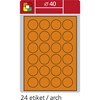 Obrázek Print etikety A4 pro laserový tisk - fluorescentní - kulaté prům.40 mm ( 24 etiket / arch) fluorescentní oranžová
