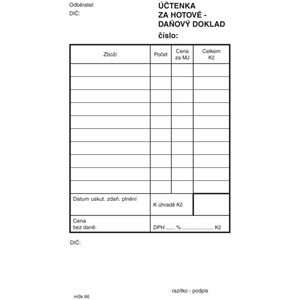 Obrázek MSK 7400065 účtenka za hotové nečíslovaná 100 listů NCR