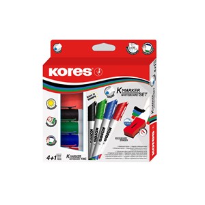 Obrázek Popisovač Kores K-Marker Wihteboard - sada 4 ks + mazací houba / kulatý hrot